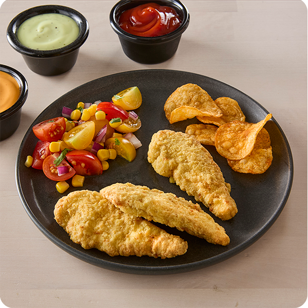 Uncooked Golden Crispy Formed Chicken Tender Fritters