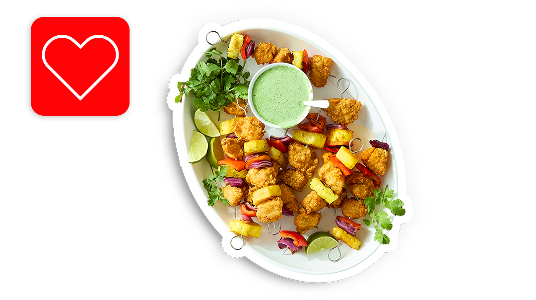 chicken, pepper, and onion skewers with sauce