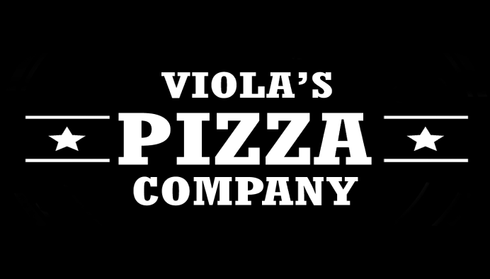 Viola's Pizza Company logo with white text and stars on a black background