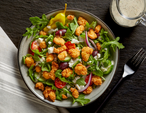 Mediterranean Crispy Chicken Salad featuring Tyson Mini chicken bites