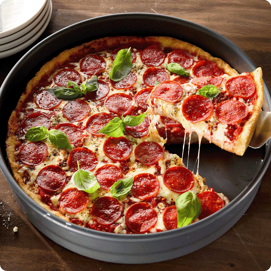 Deep dish pepperoni pizza
