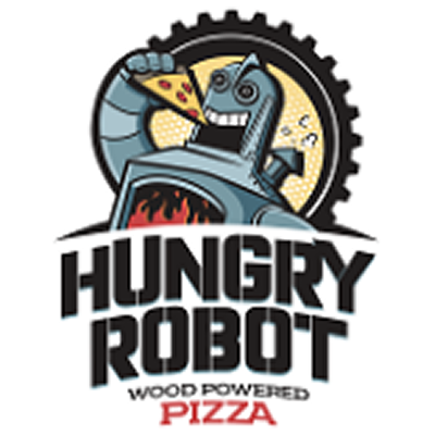 Hungry Robot Pizza with a robot eating pizza