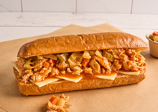 toasted hoagie roll stacked with Original Philly® Sliced Chicken, melted provolone and tangy, Chicago-style giardiniera