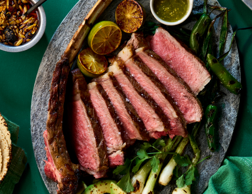 Seasoned and grilled prime Frenched ribeye