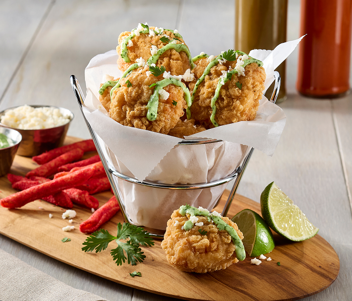 chicken breast chunk fritters and sides 