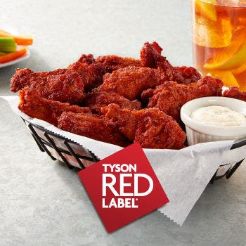 Tyson Red Label® Fully Cooked Breaded Authentically Crispy Spicy Bone-In Chicken Wing Sections, Smedium