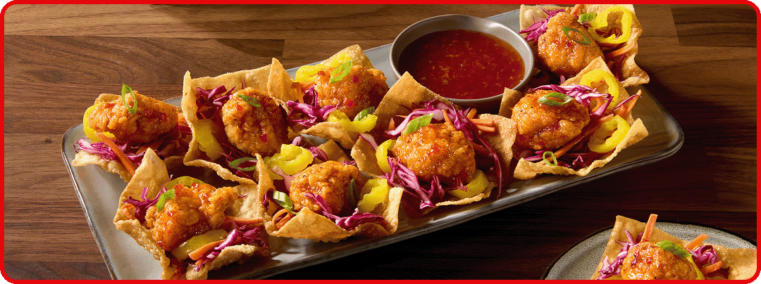 shared plate featuring Tyson® Uncooked Chicken Breast Chunk Fritters