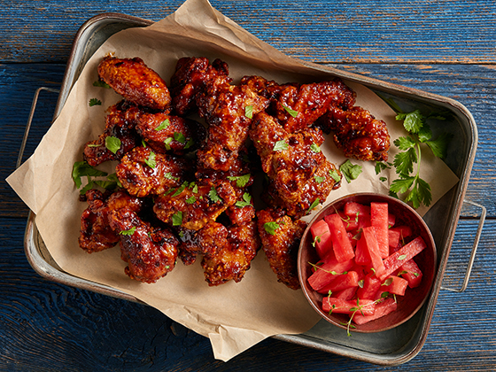 BBQ Hoisin Breaded Wings with Pickled Watermelon Recipe