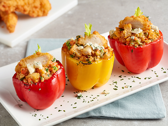 Fried Buffalo Chicken and Farro-Stuffed Peppers Recipe