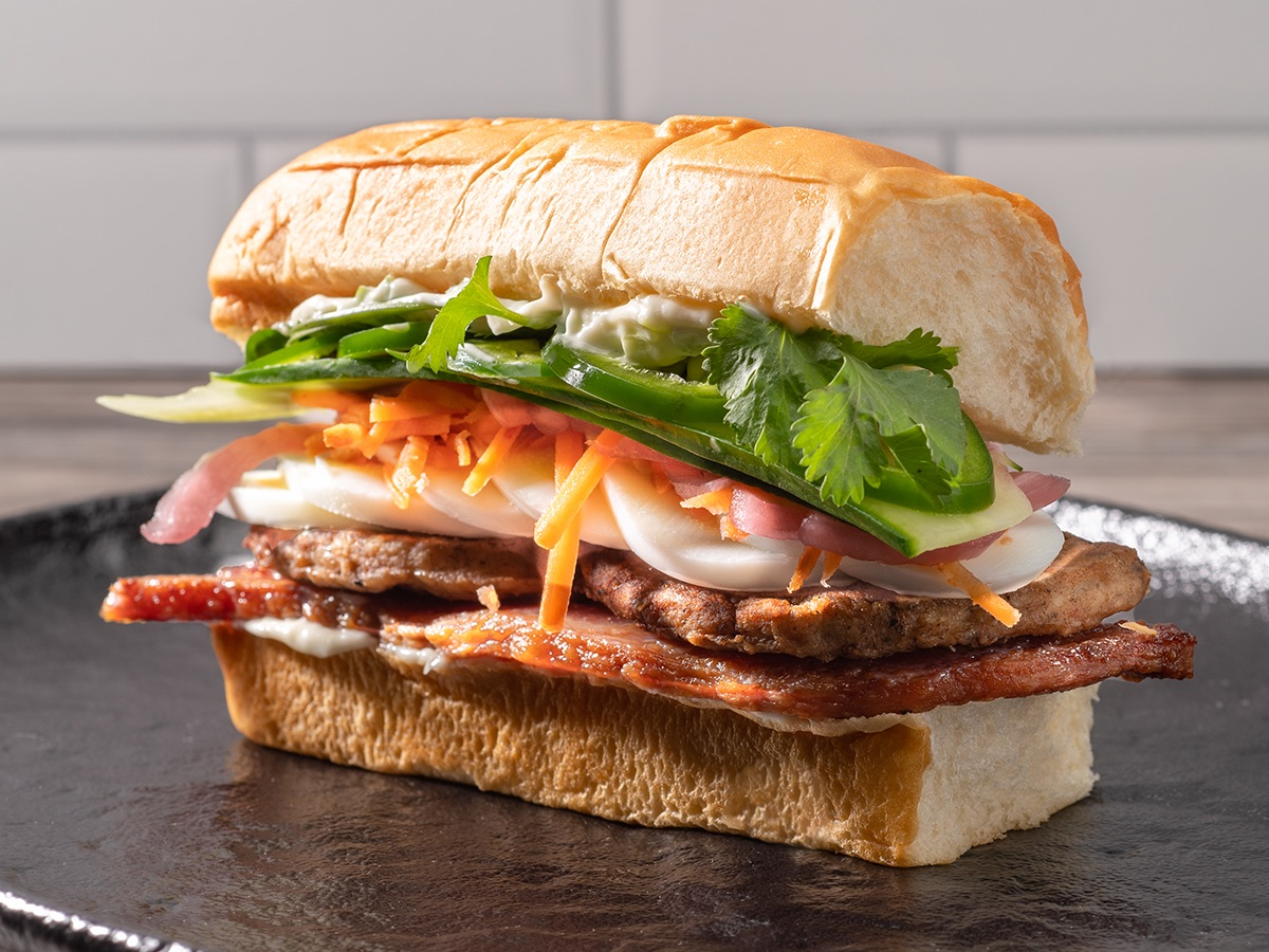 How to make a Breakfast Banh Mi breakfast sandwich featuring Wright® Brand Bacon and Jimmy Dean® Sausage Patties