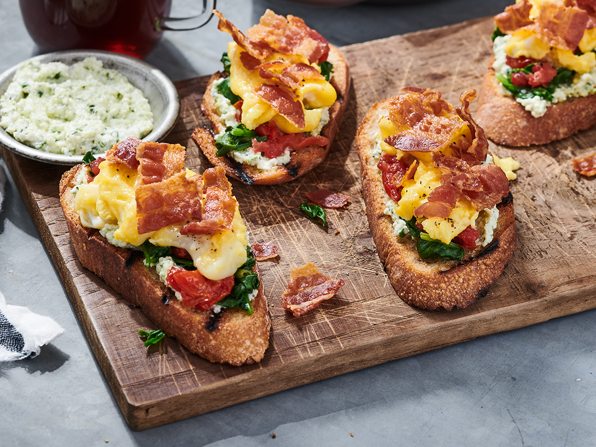 How to make our Breakfast Bruschetta Featuring Jimmy Dean® Fully Cooked Bacon Strips.