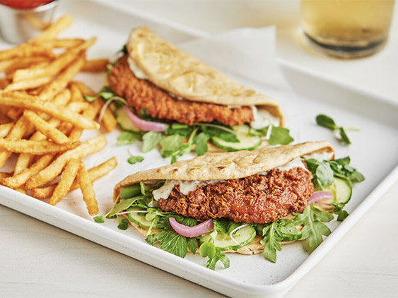 A tangy chicken pita with Tyson Red Label® Authentically Crispy Spicy Filet.