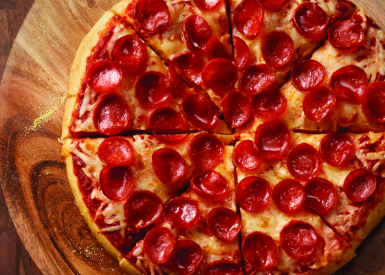 Image of new Hillshire Farm® Cupping Pepperoni topping our Detroit-style Cupping Pepperoni Pizza.