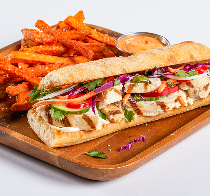 Chicken Sub with Sweet Potato Fries